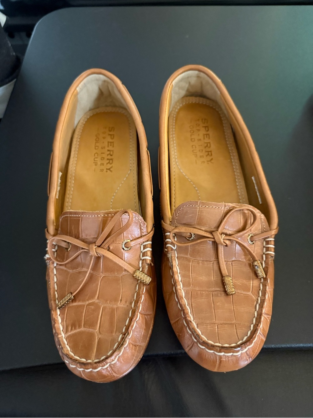 Sperry Women's Cognac Croc-Embossed Leather Loafers